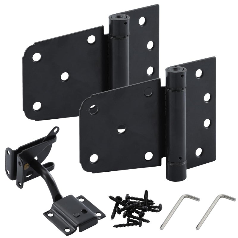 HOME MASTER HARDWARE Self-Closing Gate Kit Black - 3.5 in Spring Tee Hinges 2 Pack + Self-Adjusting Gate Latch 1 Pack - Image 1